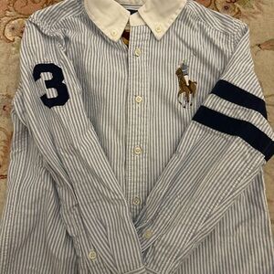 Kids Blue and White Striped Button Down Shirt